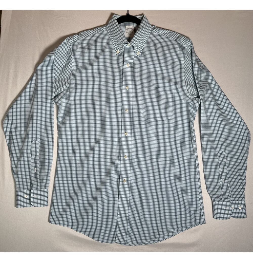 Brooks Brothers Long Sleeve Button Up Aqua Blue 15 1/2 Madison Slim Fit